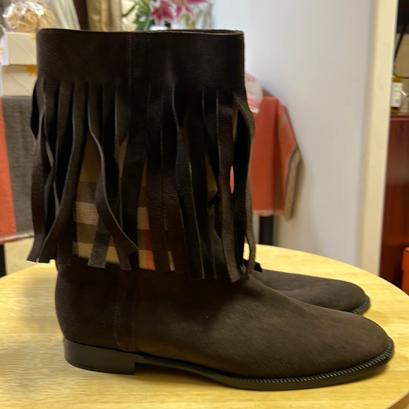 Burberry Brown Fringe Heeled Boots